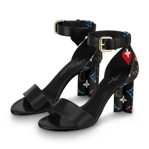 Giày Cao Gót Nữ Louis Vuitton LV Game On Silhouette Sandal 1A8MQD Màu Đen Họa Tiết Size 34