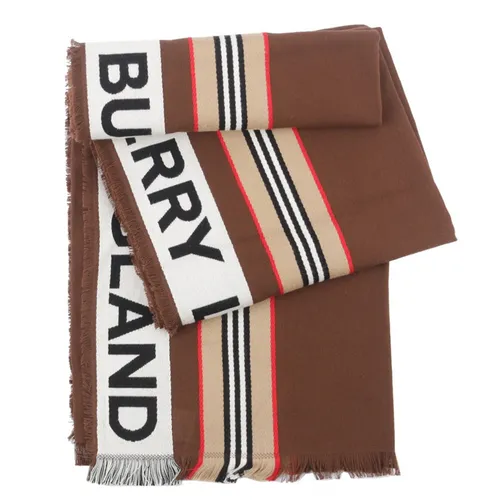 Khăn Quàng Cổ Burberry Icon Stripe Logo Detail Cotton Scarf Màu Nâu - Thời trang - Vua Hàng Hiệu