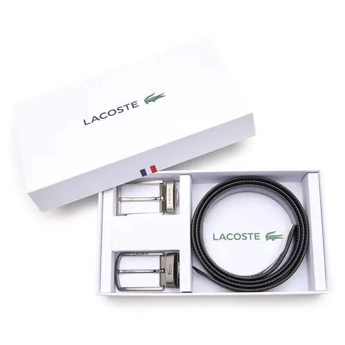 Set Thắt Lưng Nam Lacoste Two Pin Buckle Belt Gift Black RC4050 672 Màu Đen Size 100