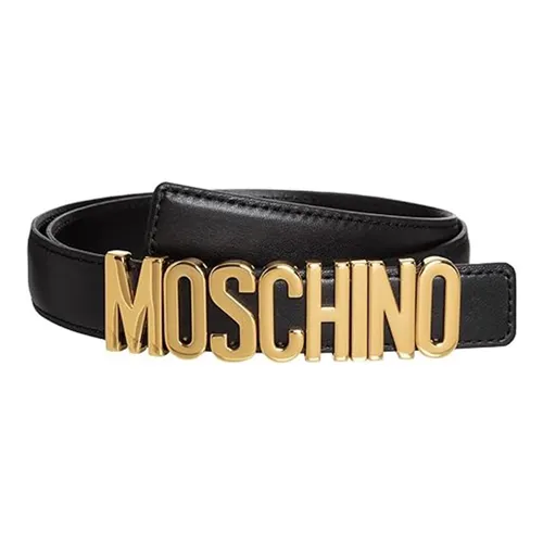 Thắt lưng Moschino - Thắt Lưng Nữ Moschino Black Hammered Leather Logo Belt 2.5cm Màu Đen - Vua Hàng Hiệu
