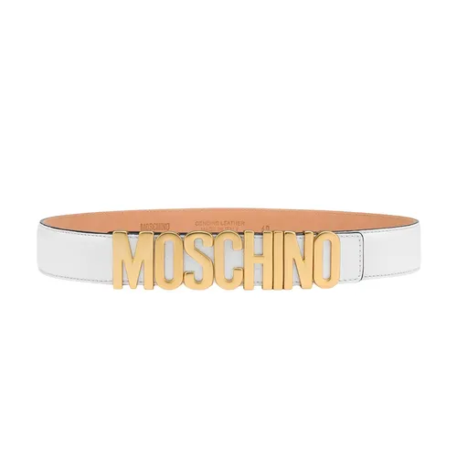 Thắt lưng Moschino - Thắt Lưng Nữ Moschino White Hammered Leather Logo Belt 2.5cm Màu Trắng - Vua Hàng Hiệu