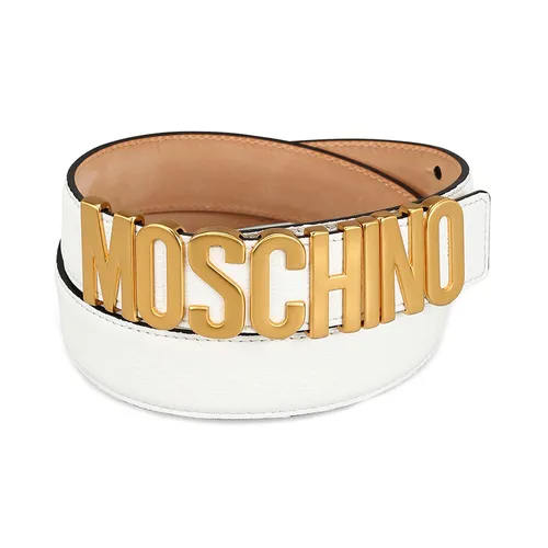Thắt lưng Moschino - Thắt Lưng Nữ Moschino White Hammered Leather Logo Belt Màu Trắng - Vua Hàng Hiệu