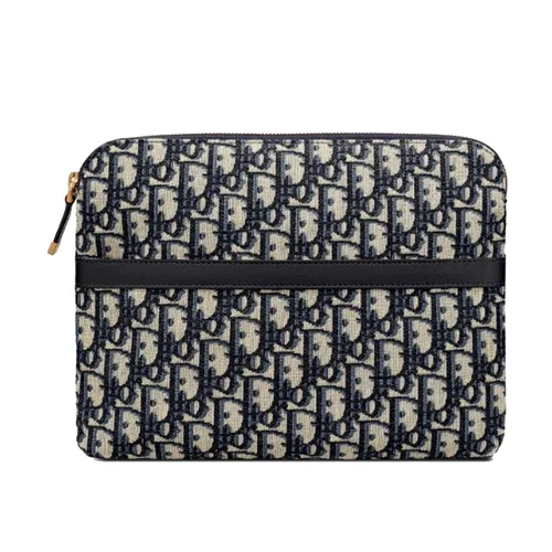 Túi xách - Túi Cầm Tay Dior Oblique Jacquard A Clutch Màu Đen Be - Vua Hàng Hiệu