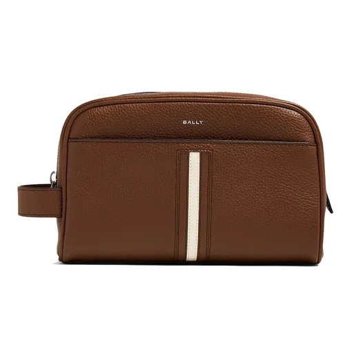 Túi Cầm Tay Nam Bally Leather Wash Bag Màu Nâu