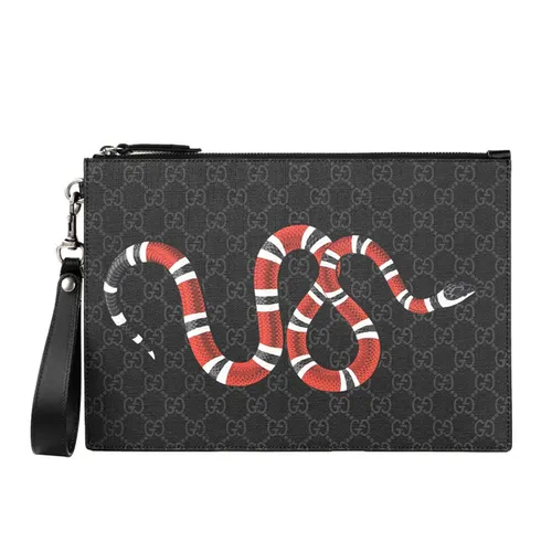Túi xách - Túi Cầm Tay Nam Gucci Bestiary Pouch With Kingsnake Clutch Màu Đen - Vua Hàng Hiệu