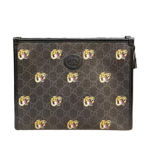 Túi Cầm Tay Nam Gucci GG Canvas Tiger Clutch Màu Đen