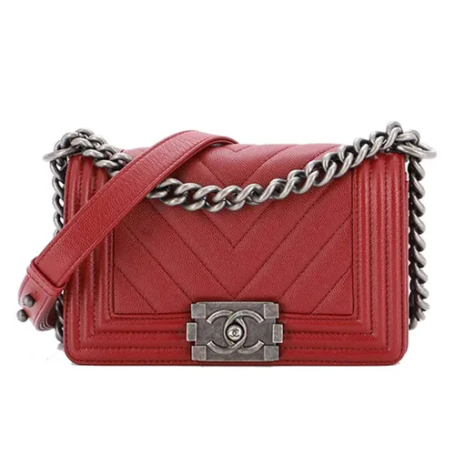 Túi xách Chanel Nữ Đỏ đô - Túi Đeo Chéo Nữ Chanel Boy Flap Bag Chevron Caviar Small Màu Đỏ Đô - Vua Hàng Hiệu