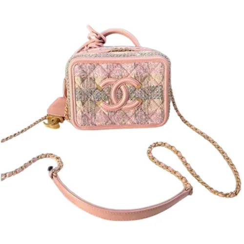 Túi Đeo Chéo Nữ Chanel Vanity Tweed Màu Hồng Be