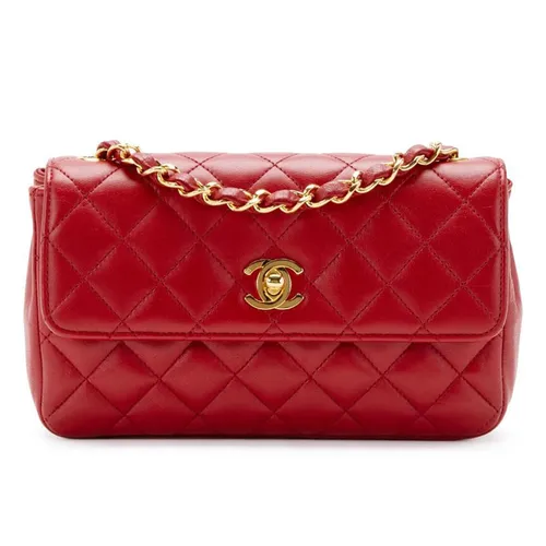 Túi Đeo Chéo Nữ Chanel Vintage Red Quilted Lambskin Half Flap Gold Hardware Màu Đỏ