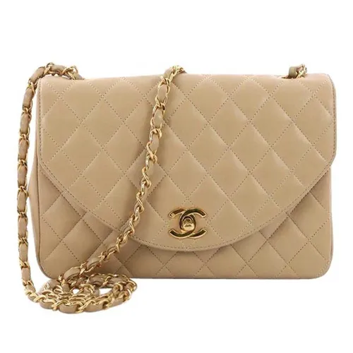 Túi Đeo Chéo Nữ Chanel Vintage Round Flap Bag Quilted Lambskin Small Màu Be - Túi xách - Vua Hàng Hiệu