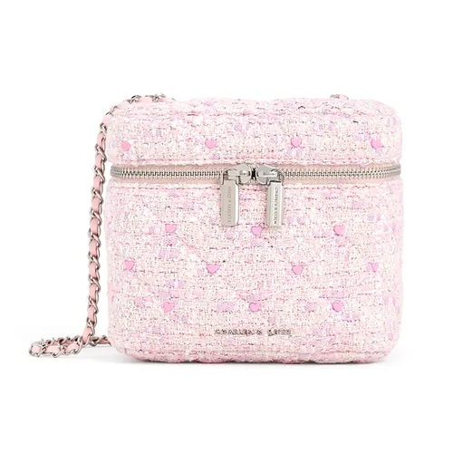 Túi Đeo Chéo Nữ Charles & Keith CNK Nezu Tweed Heart-Print Bag 80271114-A Pink Màu Hồng