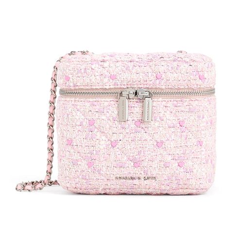 Túi Đeo Chéo Nữ Charles & Keith CNK Nezu Tweed Heart-Print Bag CK2-80271114-A Pink Màu Hồng
