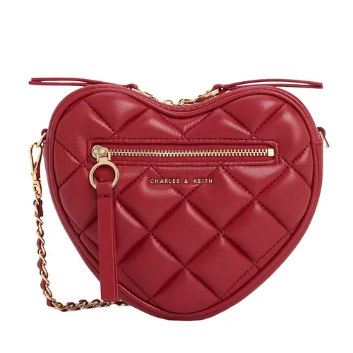 Túi Đeo Chéo Nữ Charles & Keith CNK Philomena Quilted Heart Crossbody Bag 80151353 Màu Đỏ