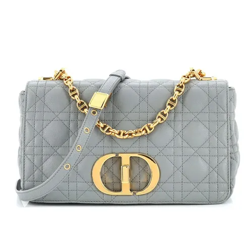 Túi Đeo Chéo Nữ Christian Dior Caro Bag Cannage Quilt Calfskin Medium Gray Màu Xám Xanh