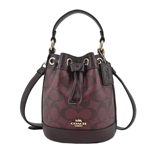 Túi Đeo Chéo Nữ Coach Dempsey Drawstring Bucket Bag Màu Đỏ Nâu