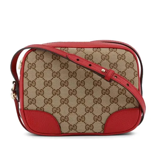Túi Đeo Chéo Nữ Gucci GG Crossbody Shoulder Bag Canvas Leather Màu Be Đỏ