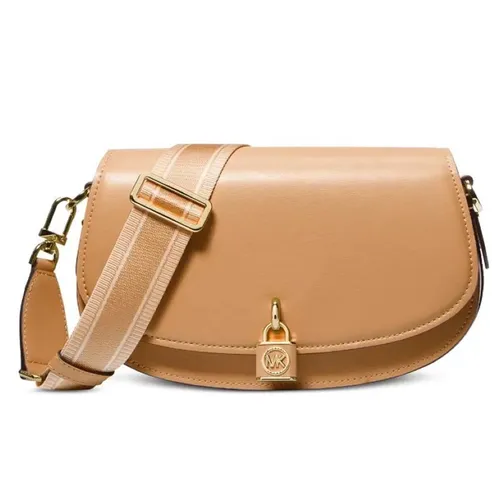 Túi Đeo Chéo Nữ Michael Kors MK Mila Medium Leather East West Sling Messenger Màu Be Đậm