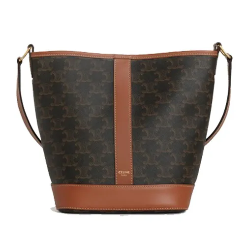 Túi xách Celine - Túi Tote Nữ Celine Small Bucket In Triomphe Canvas And Calfskin Tan 191442CAS.04LU Màu Nâu Đen - Vua Hàng Hiệu