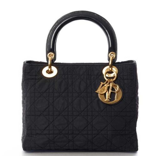 Túi Tote Nữ Christian Dior Lady Vintage Cannage Handbag Leather Black Màu Đen