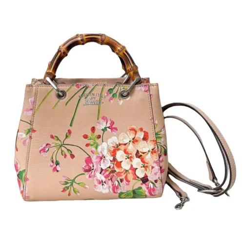 Túi Tote Nữ Gucci Pre-Owned Medium Blooms Bamboo Shopper Bag In Brown Màu Hồng Đào