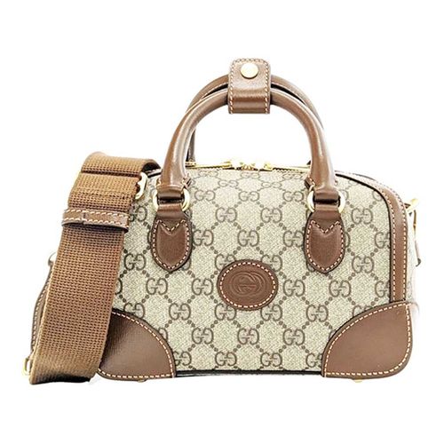 Túi Trống Nữ Gucci Speedy Small Duffle Bag With Interlocking Màu Be Nâu