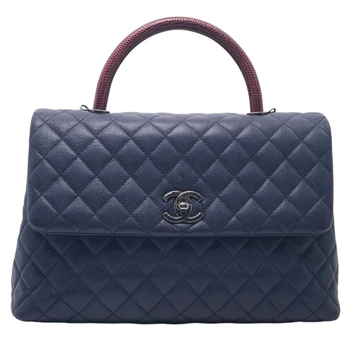 Túi Xách Nữ Chanel Coco Handle Large Caviar Màu Xanh Navy