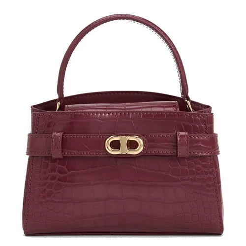 Túi Xách Nữ Charles & Keith CNK Aubrielle Croc-Effect Top Handle Bag Burgundy 50270880-1 Màu Đỏ Tía