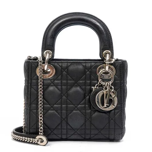 Túi Xách Nữ Christian Dior Lady Mini Bag Metallic Leather Black White Buckle Màu Đen