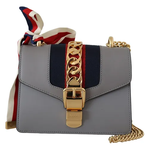 Túi Xách Nữ Gucci Grey Calf Leather Sylvie Chain Mini Shoulder Bag Màu Xám - Túi xách - Vua Hàng Hiệu