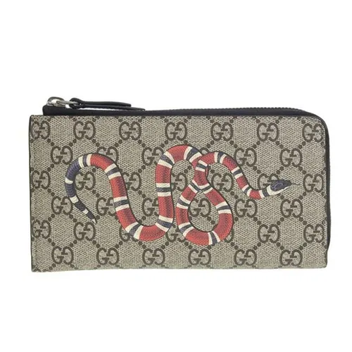 Ví Cầm Tay Nam Gucci GG Supreme Snake  Zipper Long Wallet Màu Xám Đen