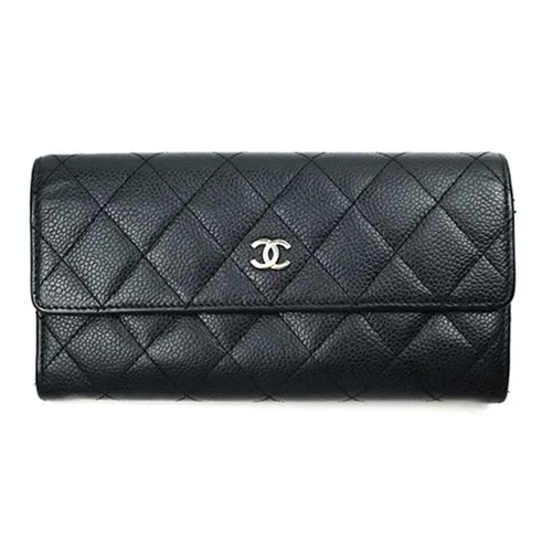 Ví Nữ Chanel Long Wallet Black Caviar Hardware Màu Đen