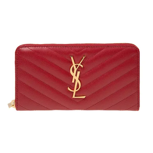 Ví Nữ Yves Saint Laurent YSL Red Leather Long Zipper Wallets 358094 BOW01 6805 Màu Đỏ