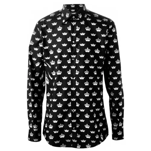 Thời trang Đen trắng Áo sơ mi - Áo Sơ Mi Nam Dolce & Gabbana D&G Crown Print Shirt Màu Đen Trắng Size 40 - Vua Hàng Hiệu
