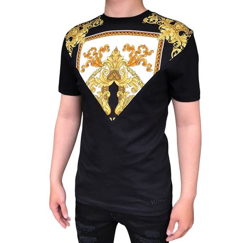 Áo Phông Nam Versace 1012174 Họa Tiết Vàng Tshirt Màu Đen Size S
