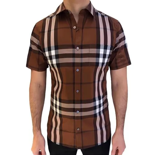 Áo Sơ Mi Nam Burberry Poplin With Check Pattern Màu Nâu Size XS