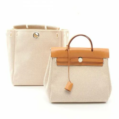 Set Balo Nữ Hermès Herbag MM 2 In 1 Shoulder Handbag Natural Toile Màu Be Nâu - Túi xách - Vua Hàng Hiệu