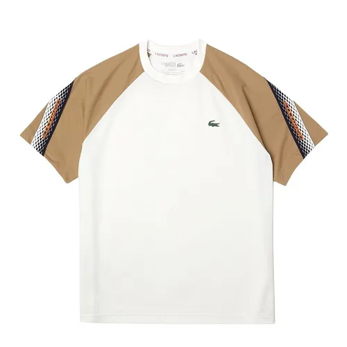 Bộ Quần Áo Cộc Tay Nam Lacoste Sport Regular Fit Logo Stripe Màu Trắng/Be Size 3