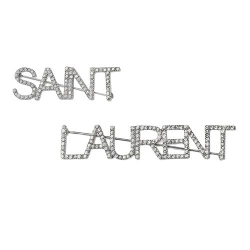 Cài Áo Yves Saint Laurent YSL Two Silver-Tone Crystal Brooches Siêu Sang Màu Bạc