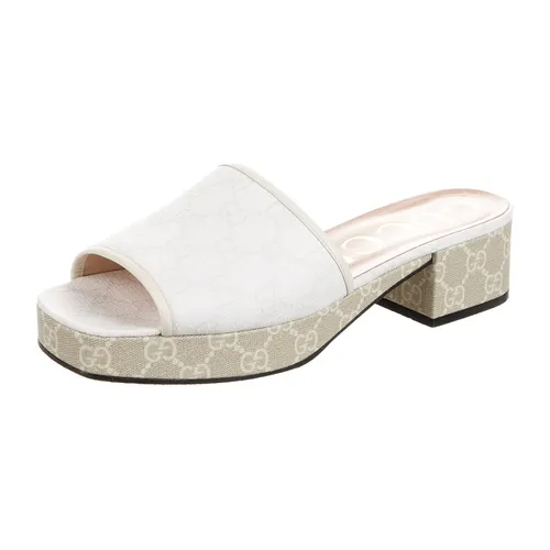 Dép Nữ Gucci GG Supreme Slides Màu Trắng Be Size 35.5