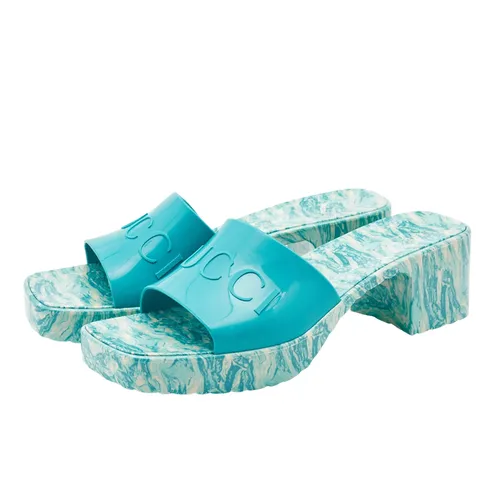 Dép - Dép Sandals Nữ Gucci Green Rubber Marble Detail Block Heel Slide Màu Xanh Họa Tiết Size 38 - Vua Hàng Hiệu