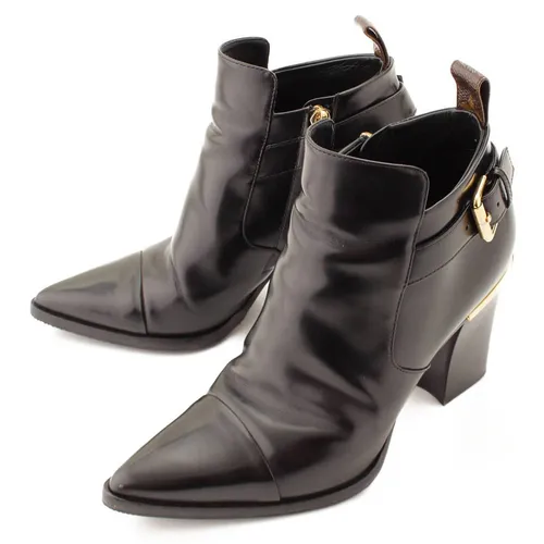Giày Boot Nữ Louis Vuitton LV Leather Side Zip Short Monogram Black Màu Đen Size 36.5
