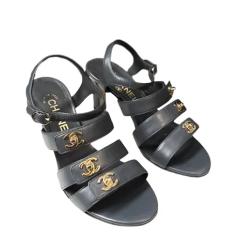 Giày - Giày Cao Gót Nữ Chanel CC Sandal Màu Ghi Đá Size 36 - Vua Hàng Hiệu