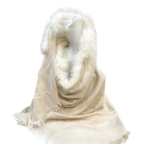 Thời trang Gucci Khăn quàng cổ - Khăn Quàng Cổ Nữ Gucci Fox Trim Shawl Ivory Màu Be - Vua Hàng Hiệu
