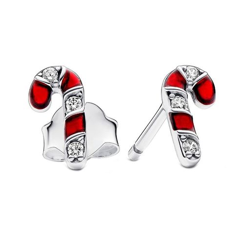 Khuyên Tai Nữ Pandora Sparkling Red Candy Cane Stud Earrings 292996C01 Màu Bạc Đỏ