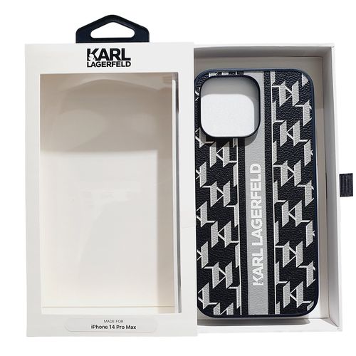 Ốp Điên Thoại Karl Lagerfeld  With Monogram Pattern & Vertical Logo Compatble iPhone 14 Pro Max Màu Đen