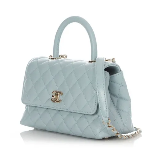 Túi Đeo Chéo Nữ Chanel Small Coco Handle Caviar Light Gold Hardware Màu Xanh