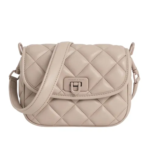 Túi Đeo Chéo Nữ Charles & Keith CNK Cressida Quilted Crossbody Bag Taupe 80782260 Màu Nâu - Túi xách - Vua Hàng Hiệu