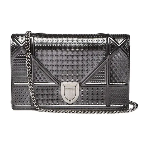 Dior Nữ Bạc - Đen Túi đeo chéo - Túi Đeo Chéo Nữ Dior Metallic Silver Perforated Leather Diorama Wallet On Chain Bag Màu Bạc Đen - Vua Hàng Hiệu