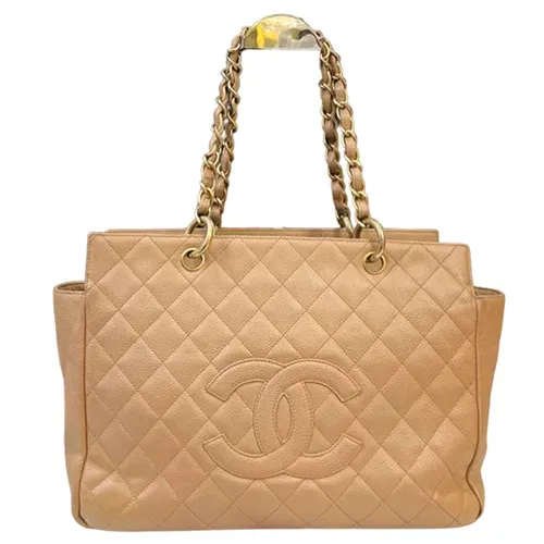 Chanel - Túi Tote Nữ Chanel Handbag In Beige Quilted Grained Leather Màu Be - Vua Hàng Hiệu