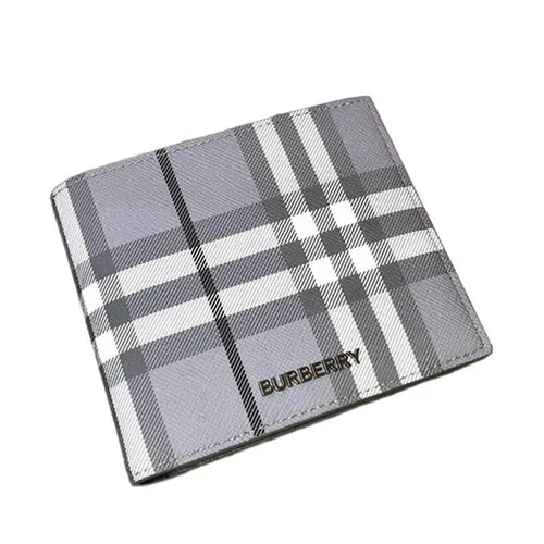Túi xách Burberry Nam Ví - Ví Nam Burberry Vintage Check Bifold Wallet Màu Ghi Xám (Logo Kim Loại Màu Đen) - Vua Hàng Hiệu